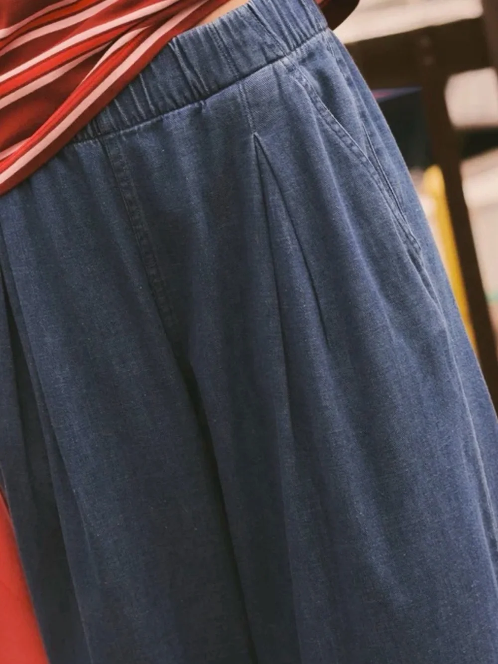 Marine Layer Allison Pleated Wide Leg Denim Trouser